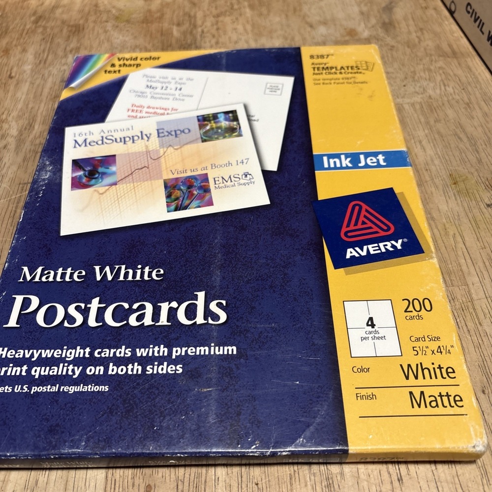 Avery Matte White Postcards for Inkjet Printers 8387, 200 Cards, 4x6